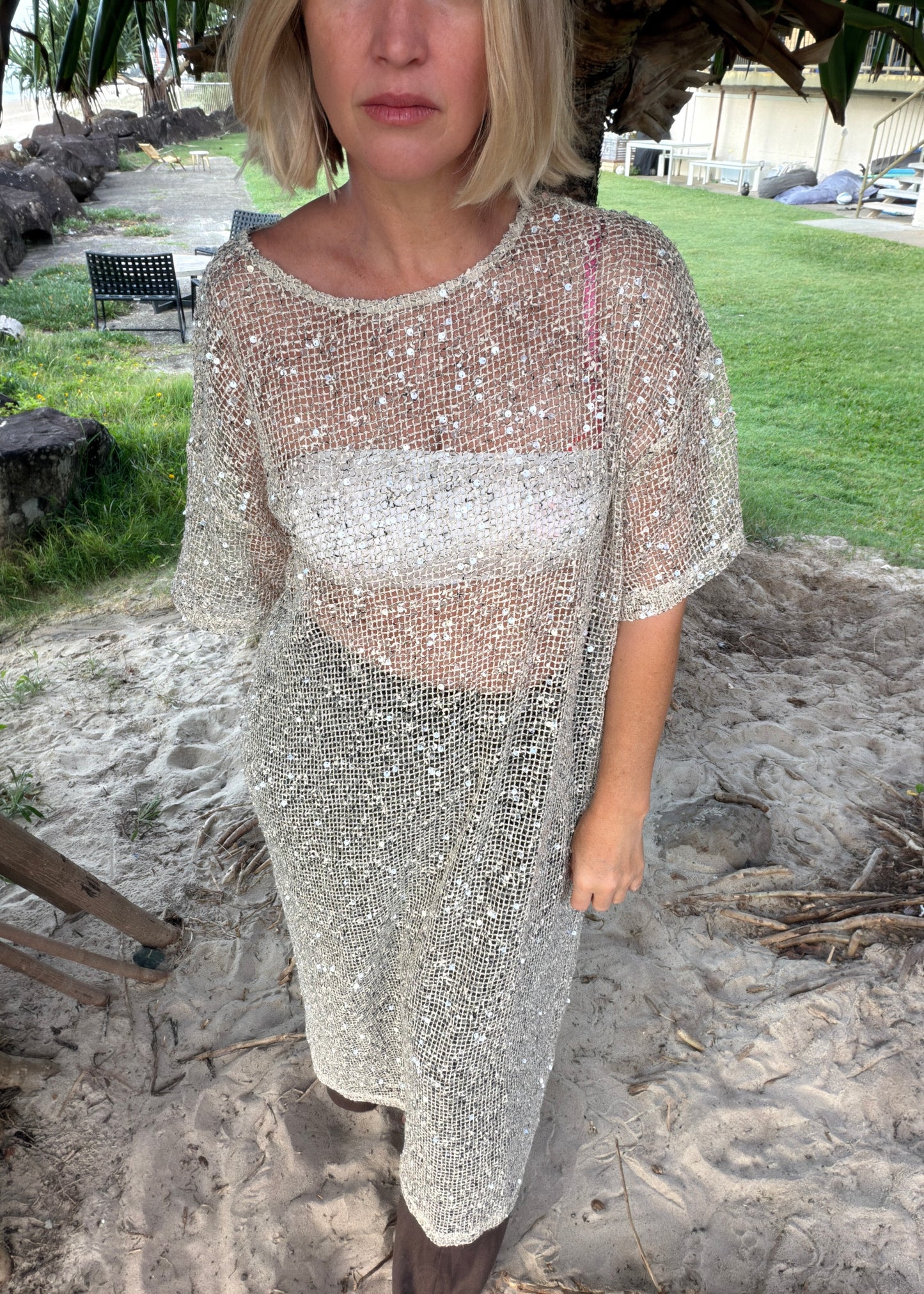 Sequin Maxi Dress | Beige