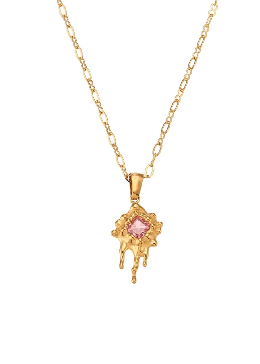 Drip Gold Necklace Pink