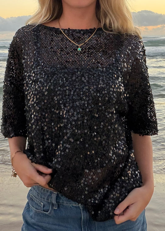 Oversized Sequin Top| Black
