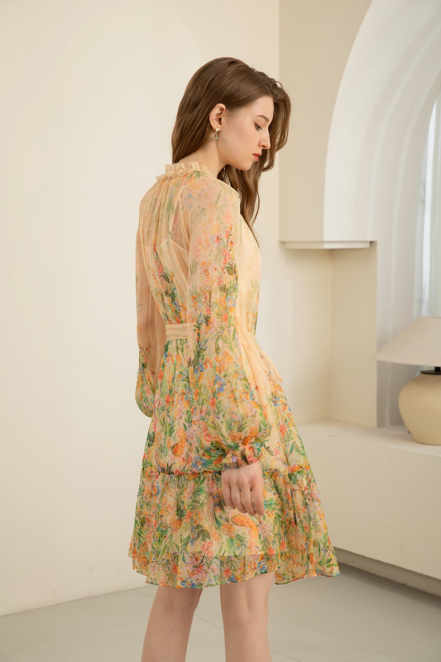 Viola Silk Short Dress | Peach