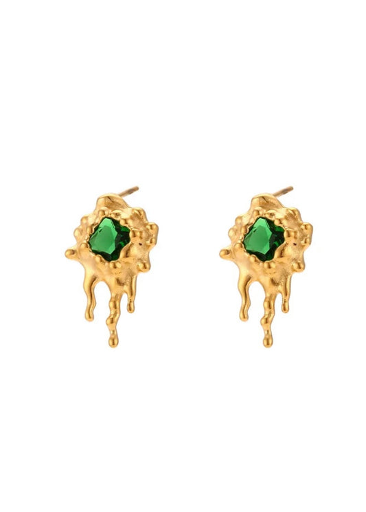 Drip Gold Earring Green