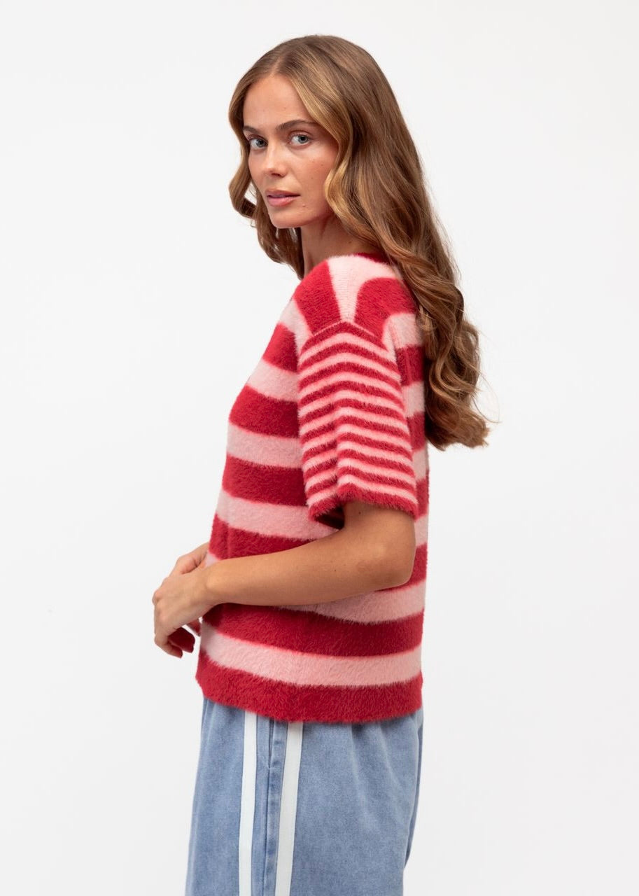 Vanessa Stripe Knit Tee | Red