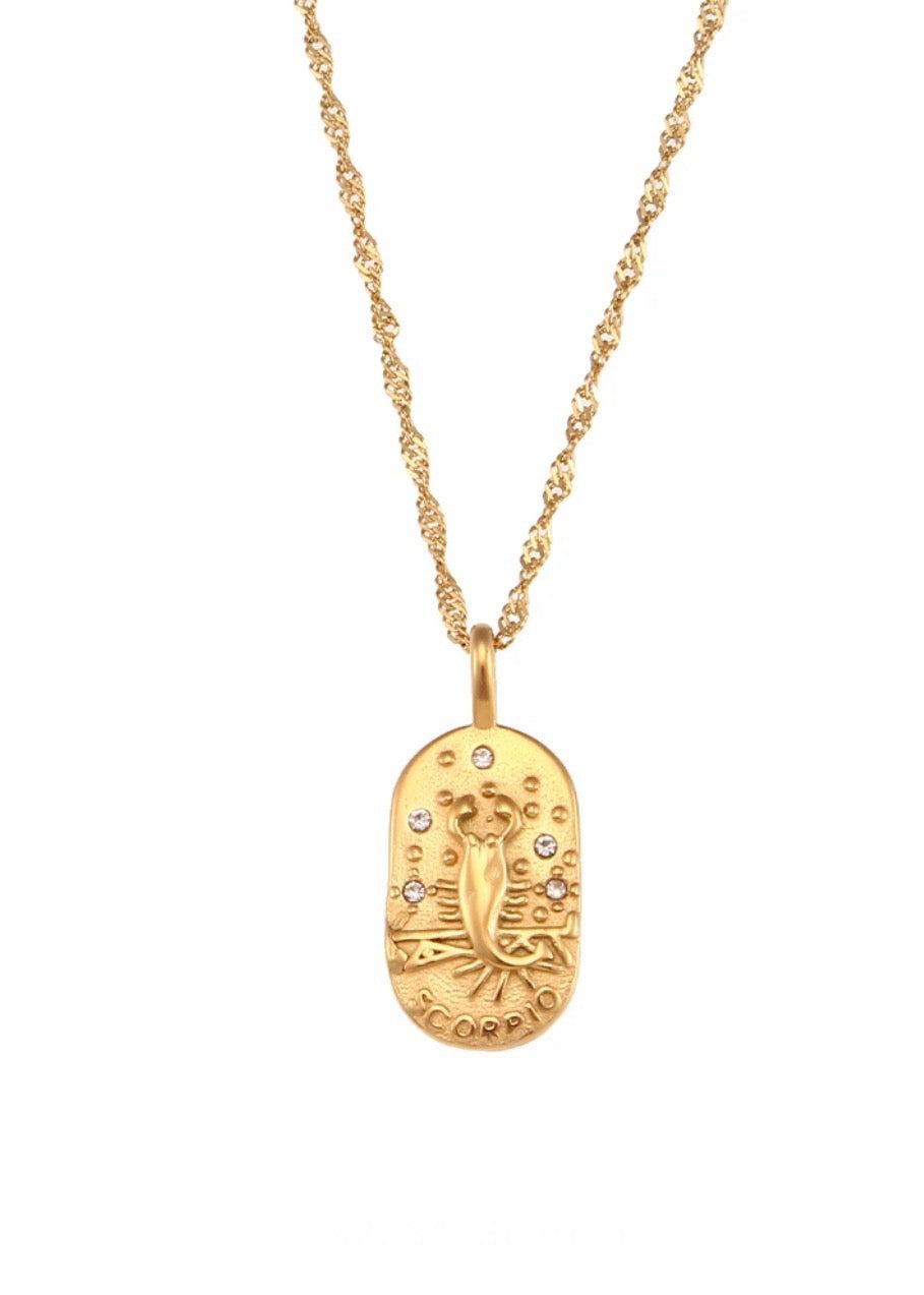 Scorpio Gold Zircon Tarot Necklace