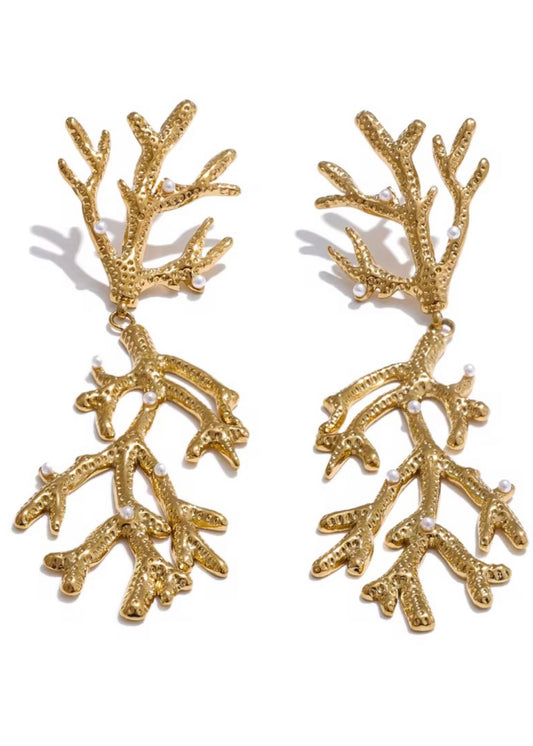 Coral Drop Gold Earring