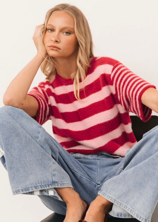 Vanessa Stripe Knit Tee | Red
