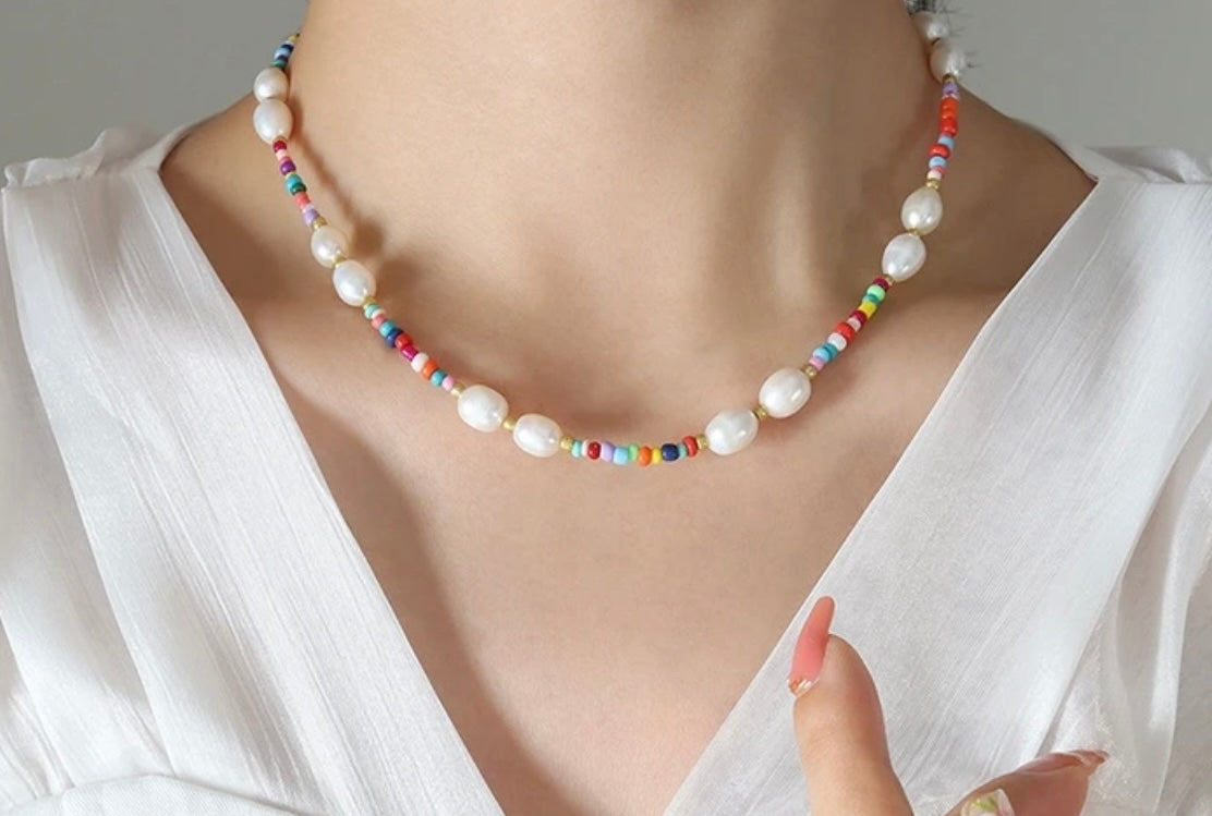 Ibiza freshwater pearl and bead necklace