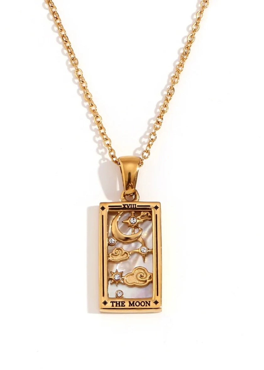 18k Gold Plated Tarot Card Necklace - The Moon