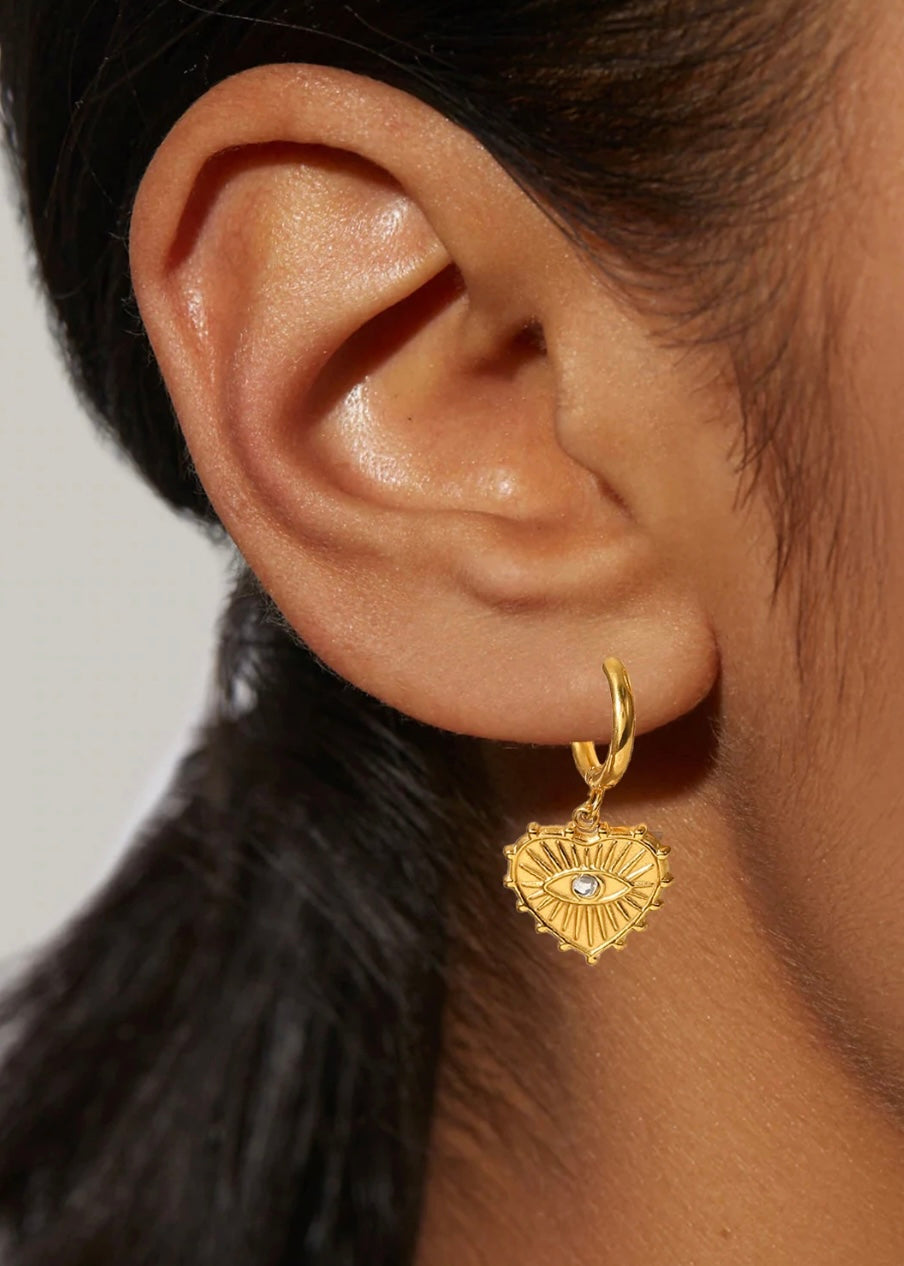 Heart shaped Eye Drop Earring 18k Gold Plated