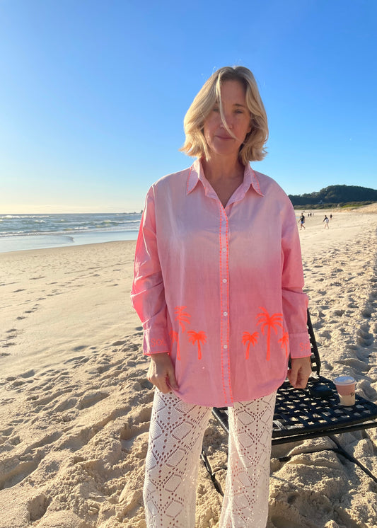 Palms Embroidered Shirt | Pink