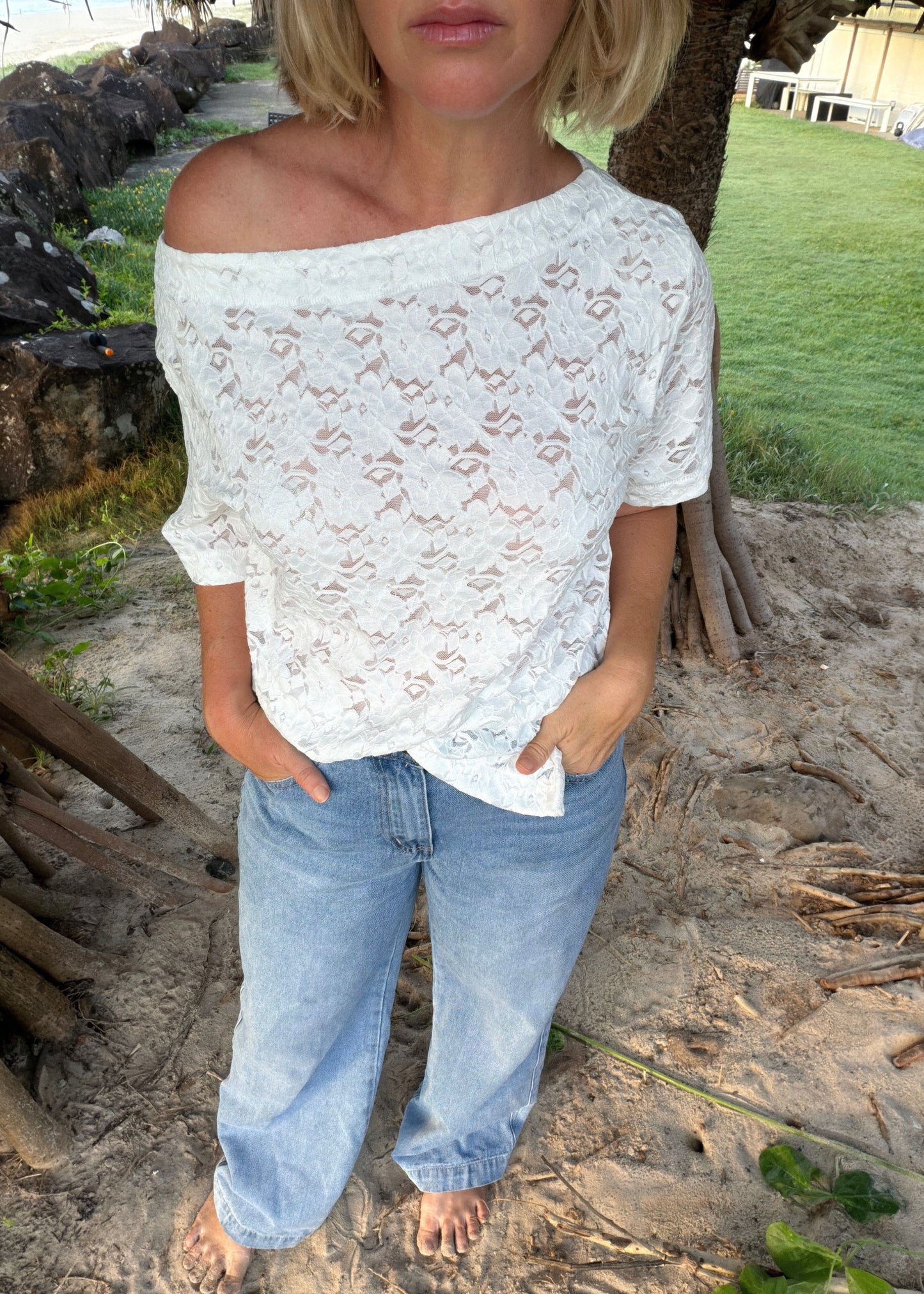 Lace Asymmetrical T | Ivory