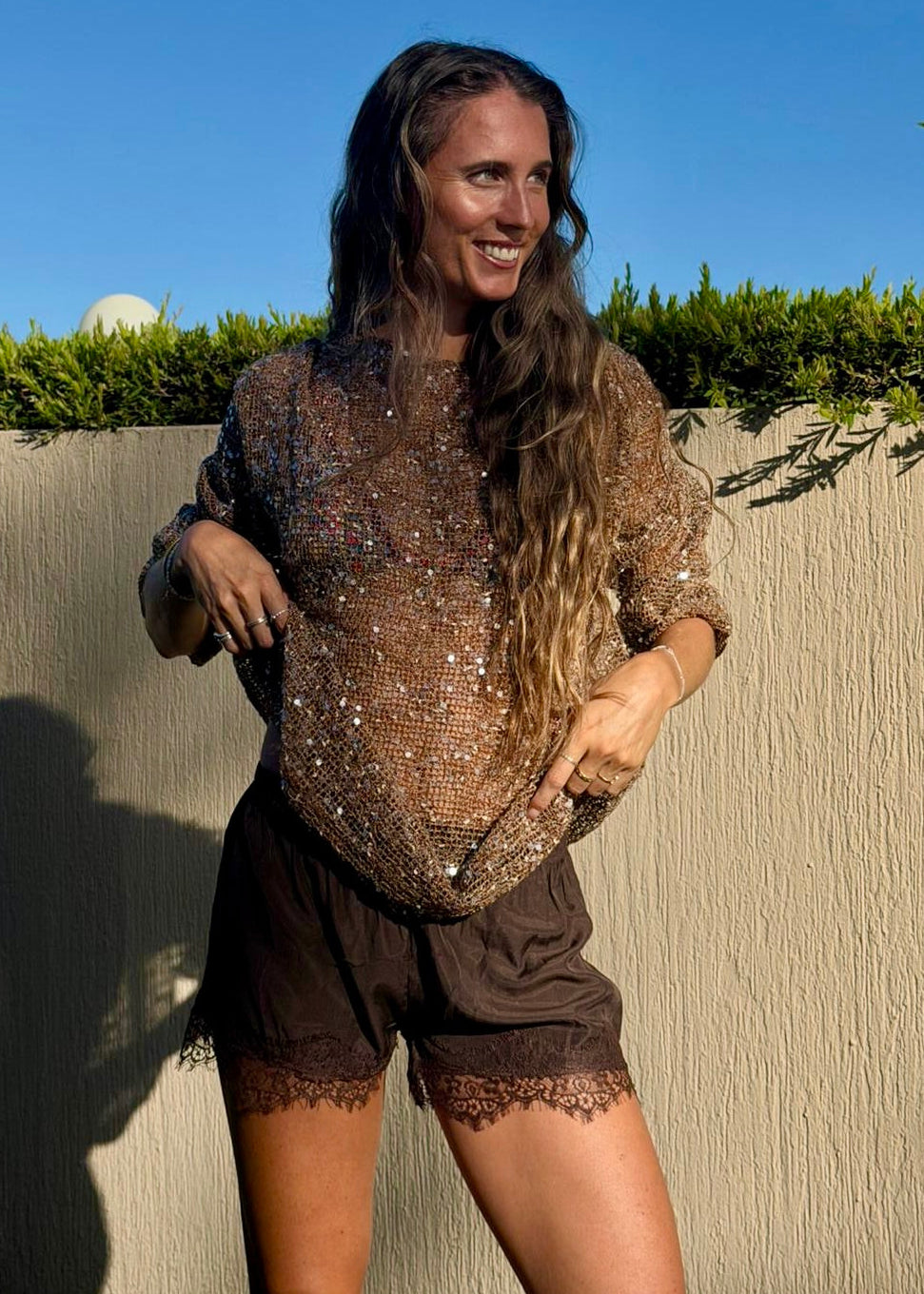 Sequin Knit Top Long Sleeve | Mocha