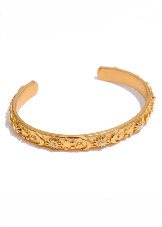 Moon Sun Star Bangle - 18k Gold Plated