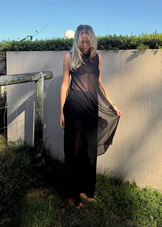 Kiana Sheer Tunic Top & Bralet | Black