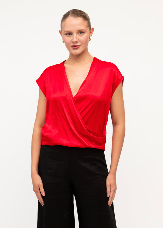 Satin Crossover Top - Red