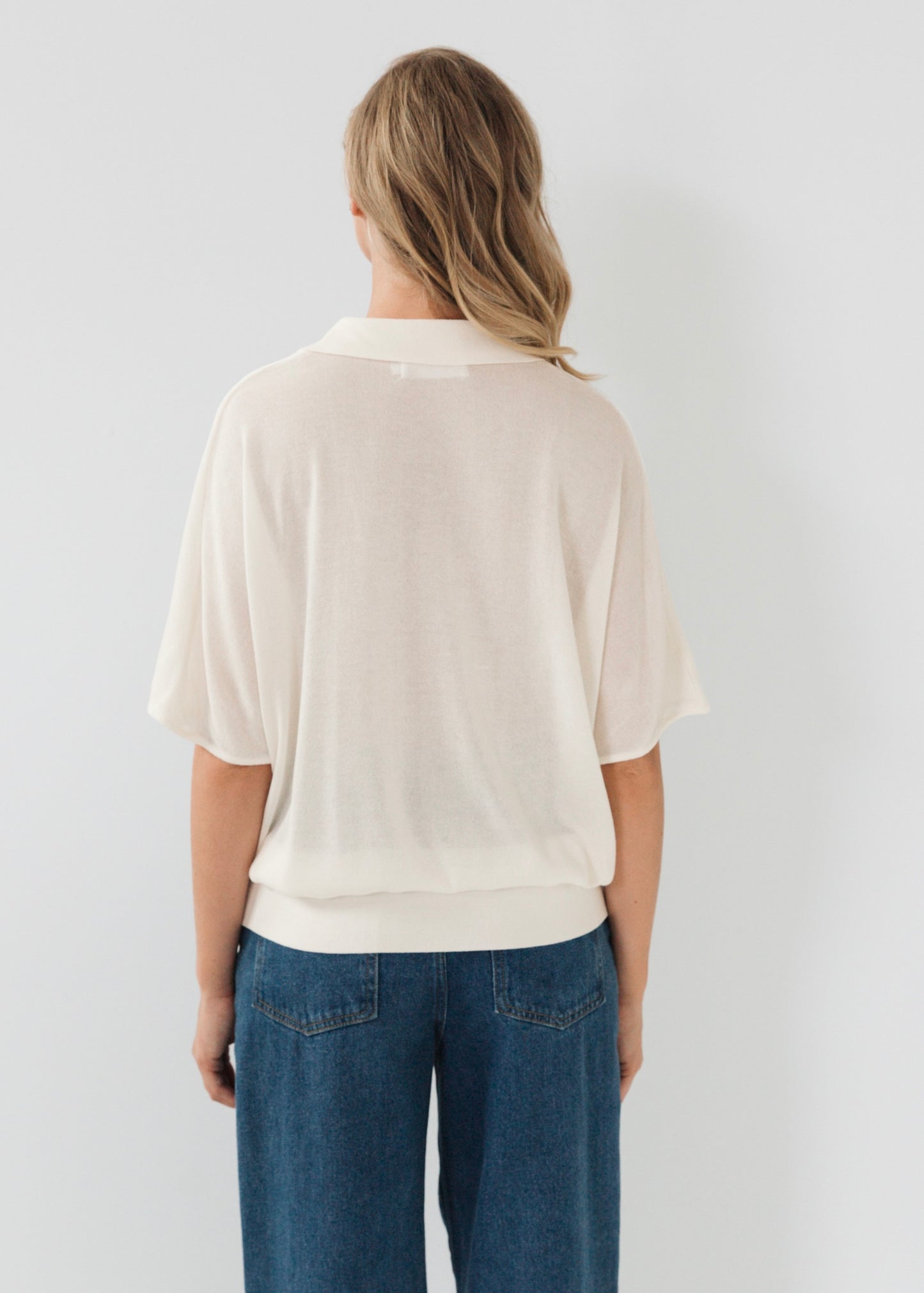 Oversized Sheer Knit Polo Top | Cream