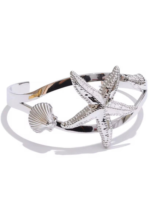 Stars and Shells Silver Cuff Bracelet