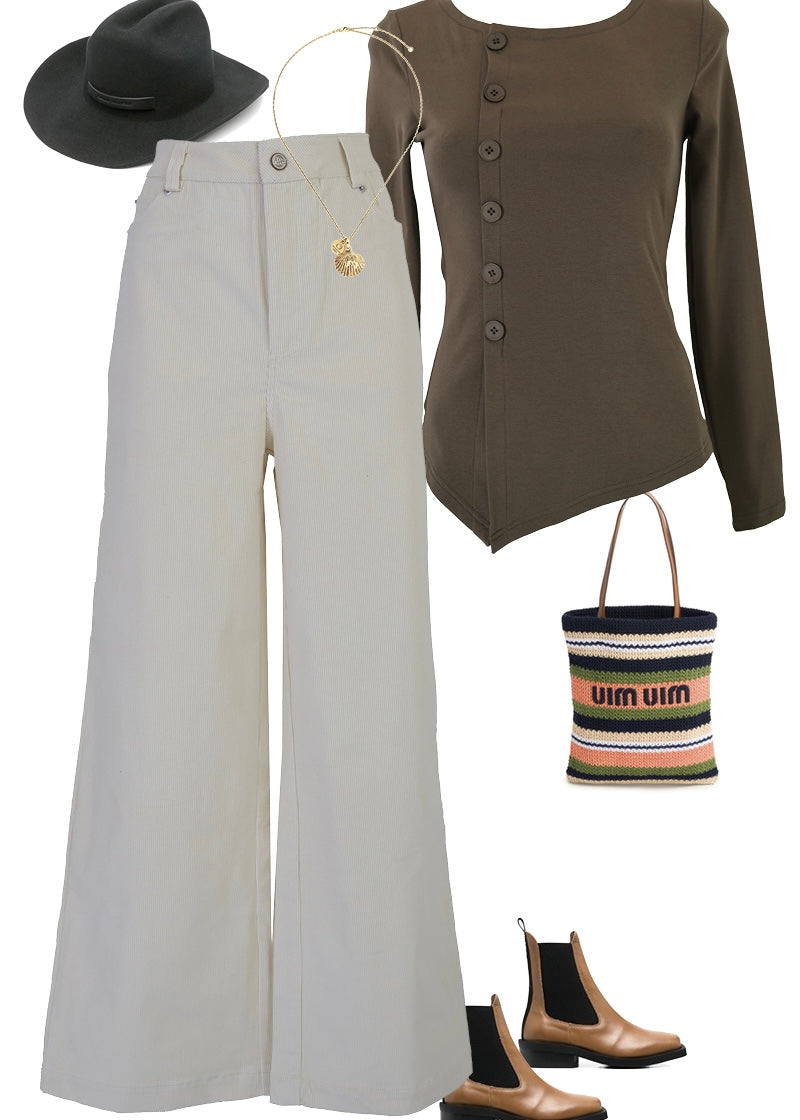 Wide Leg Cord Pants | Cream