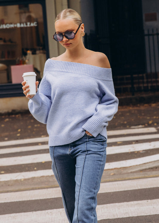 Off Shoulder Knit | Blue