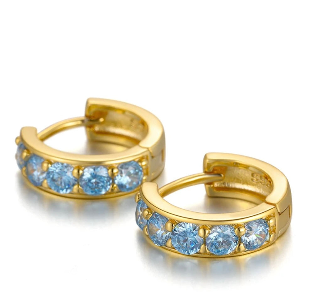 14k Gold Plated 925 Silver, Light Blue Zirconia Earring