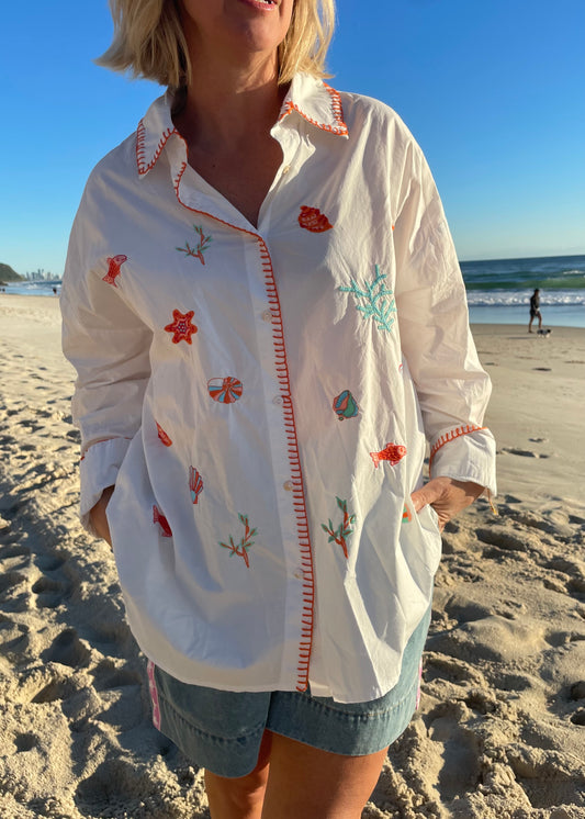 Oceania Embroidered Shirt | White