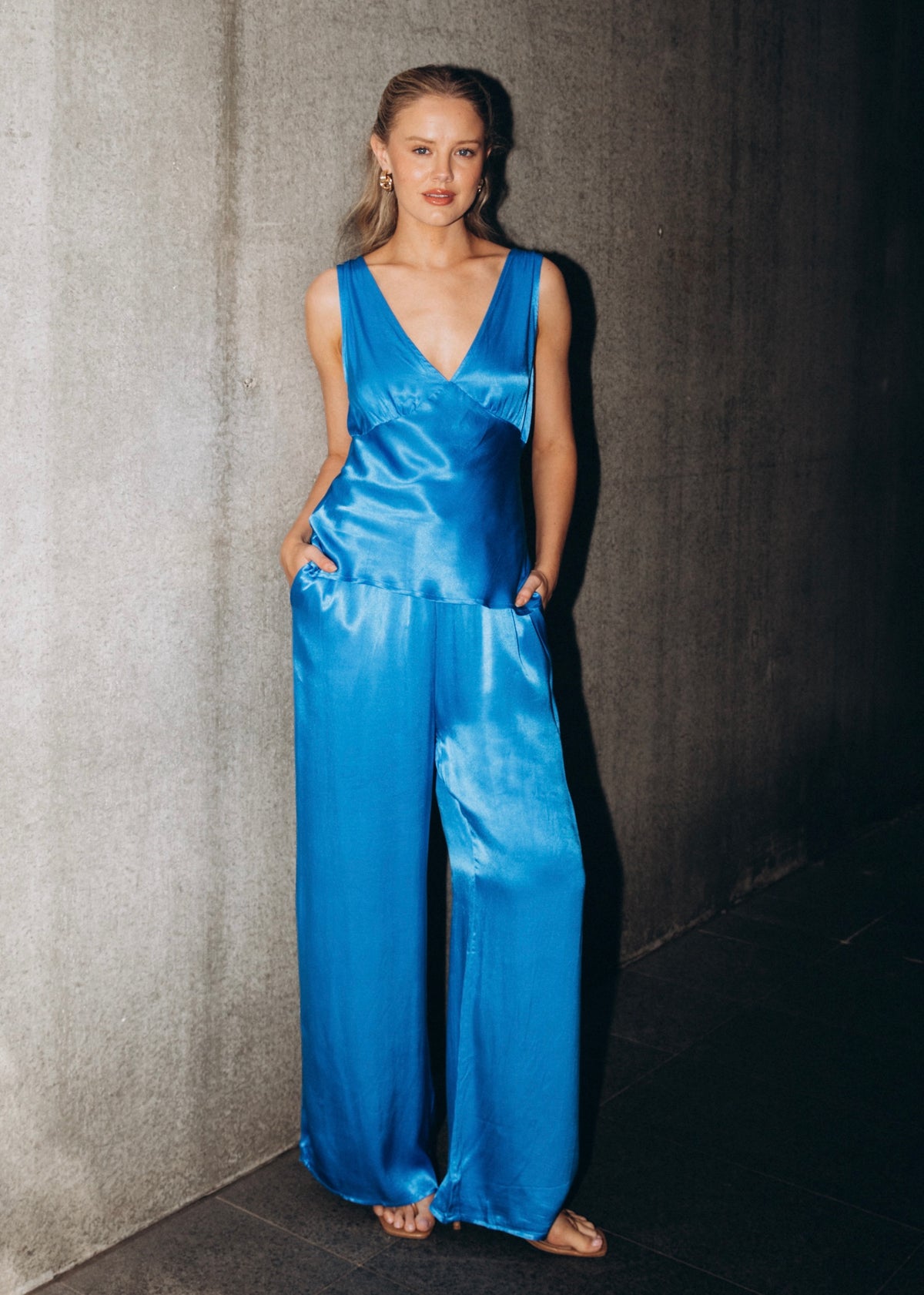 Amara Satin Tank | Blue