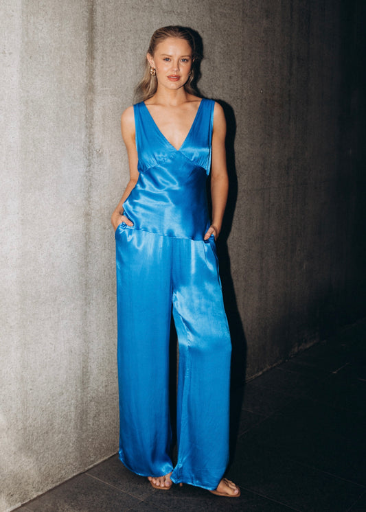 Amara Satin Tank | Blue