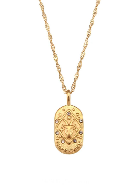 Capricorn Gold Zircon Tarot Necklace