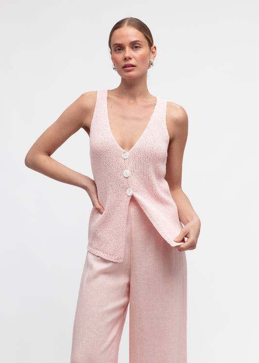 V-Neck Knit | Pink Boucle