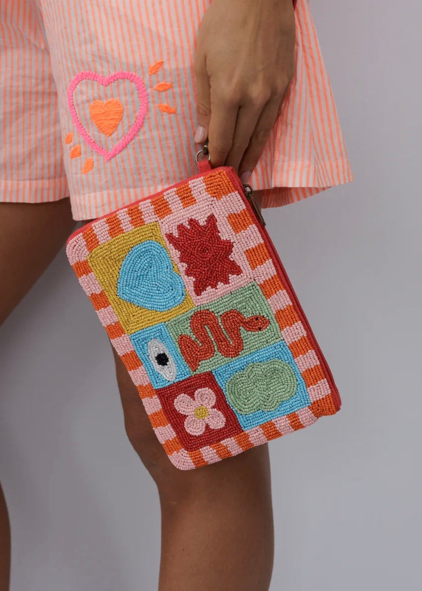Serpent Love Beaded Clutch | Red Orange