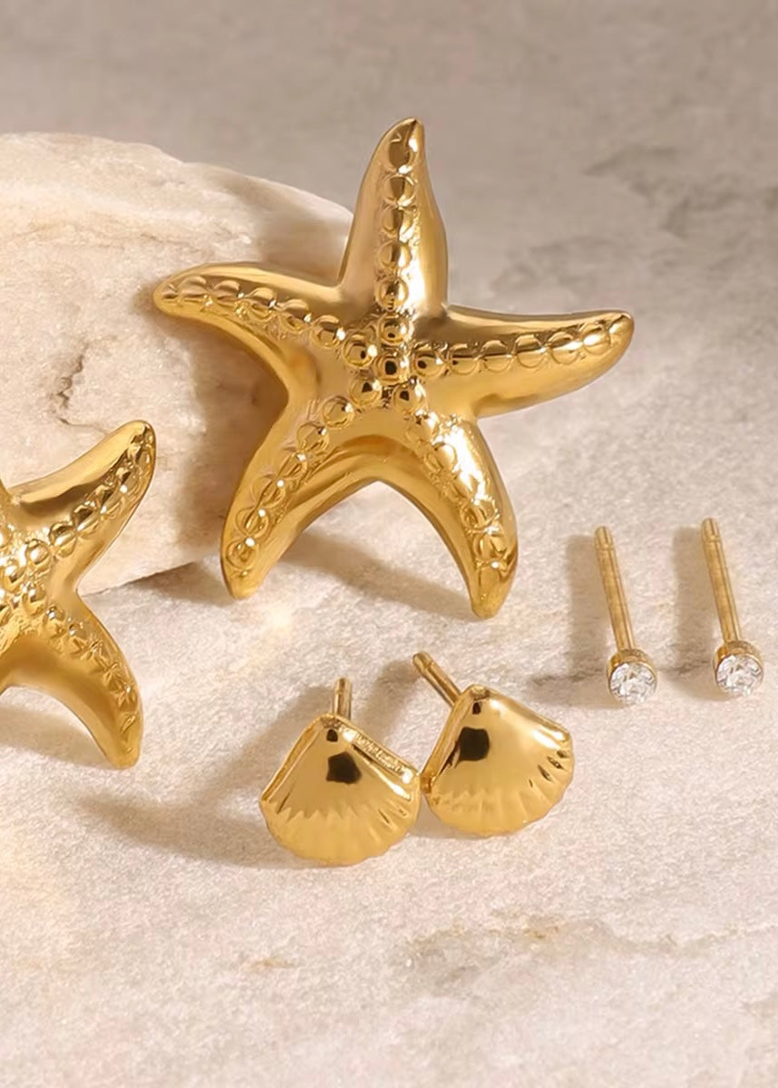 Starfish Shell Gold Earring Set