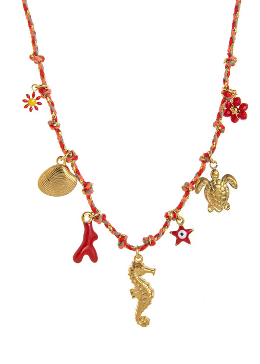 Sea Horse Ocean Rope Necklace Gold