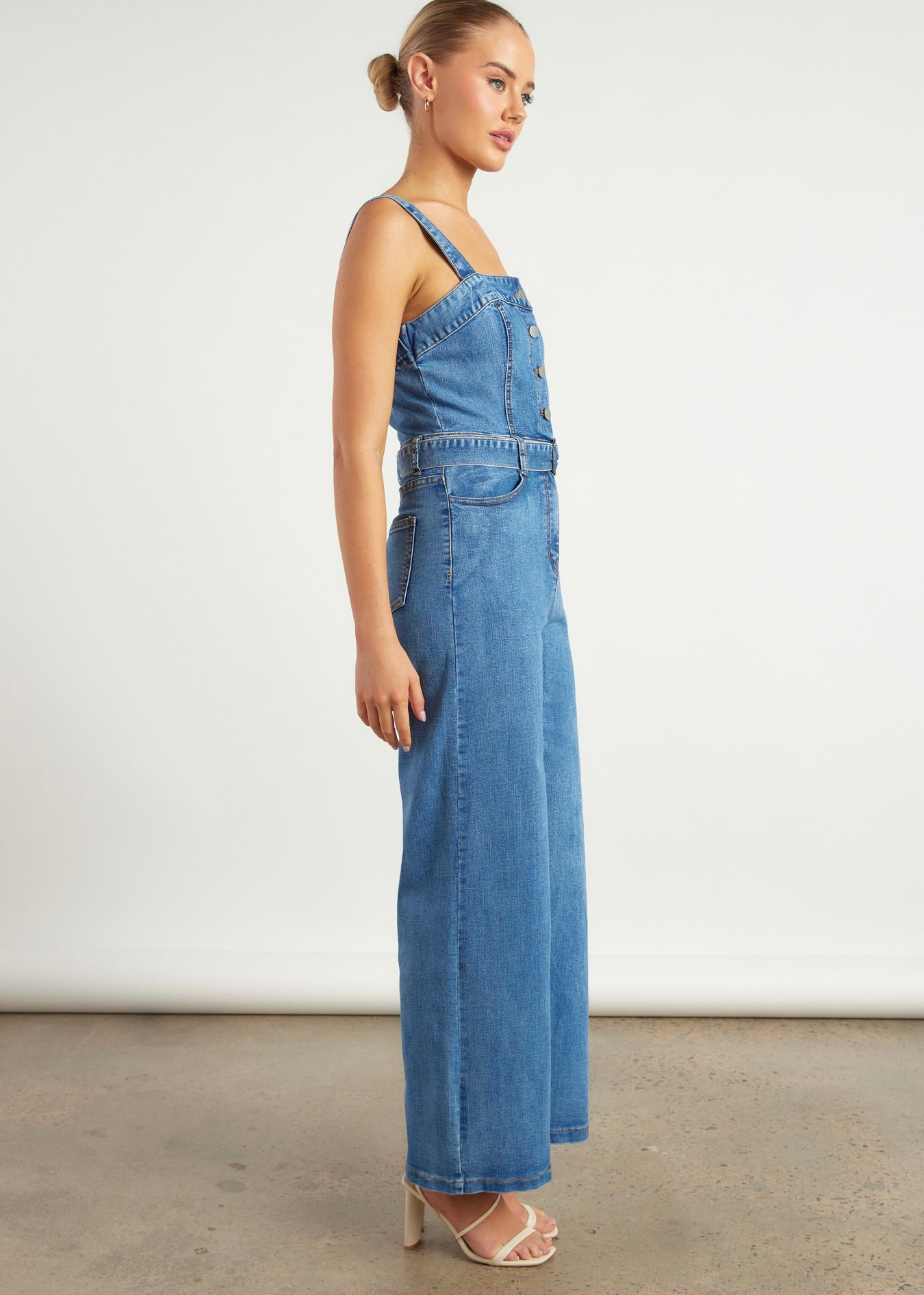 Button Up Denim Jumpsuit
