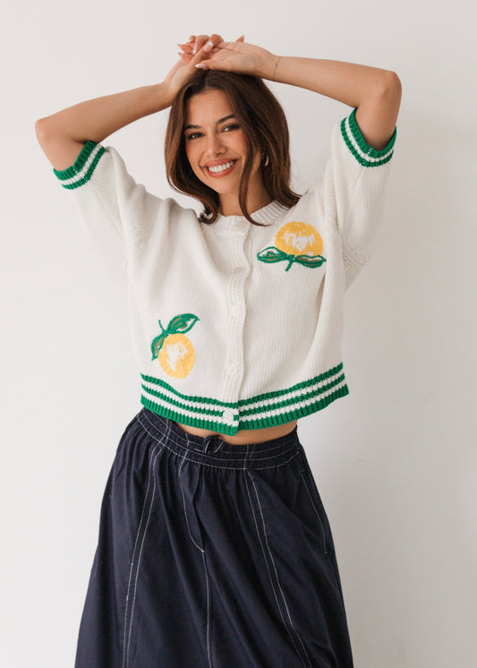 Lemons Embroidered Cardi | Ivory