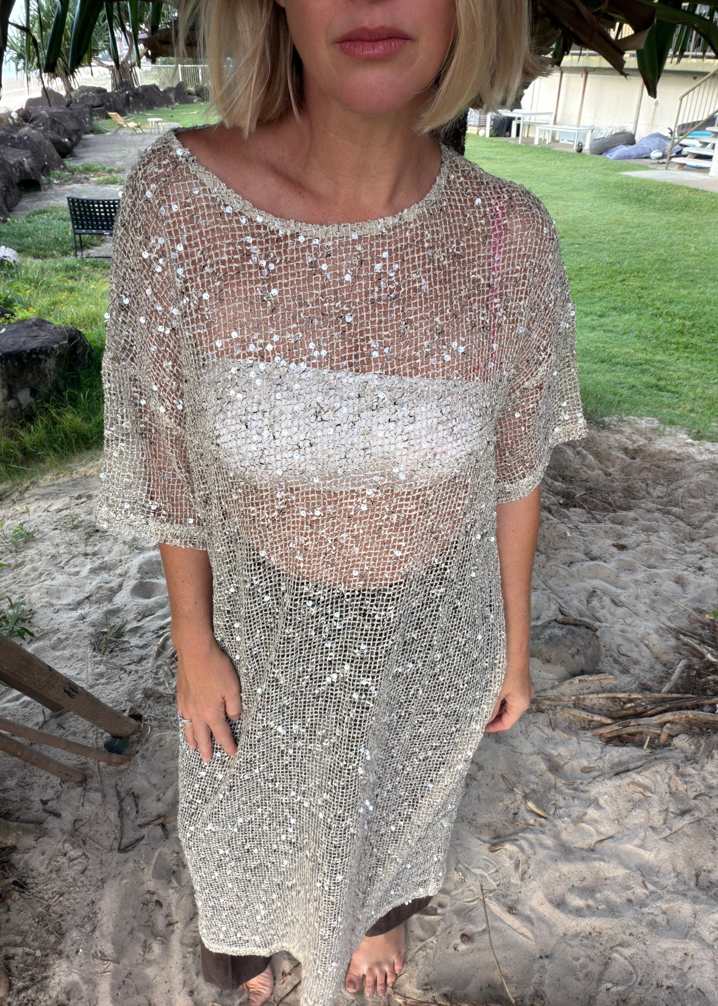 Sequin Maxi Dress | Beige