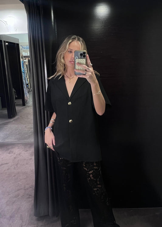 Gold Button Shirt | Black