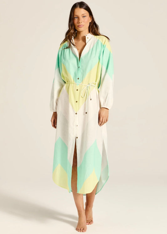 Mara Midi Dress | Green Blue Stripe