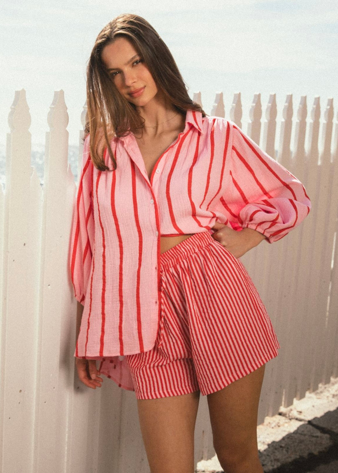 Crinkle Shirt | Pink/Red Stripe
