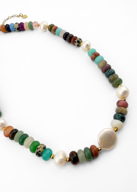 Serafina Necklace | Multi Natural Stone & Freshwater Pearl 40cm