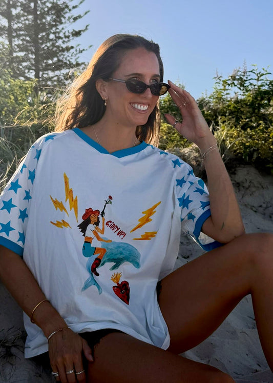 Giddy Up Tee | White Blue