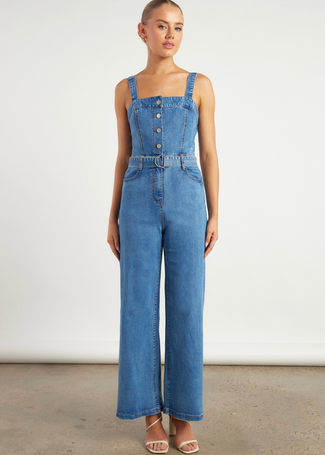 Button Up Denim Jumpsuit
