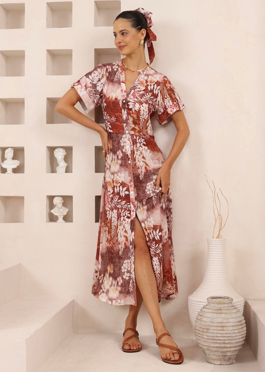 Monet Maxi Dress | Brown Print
