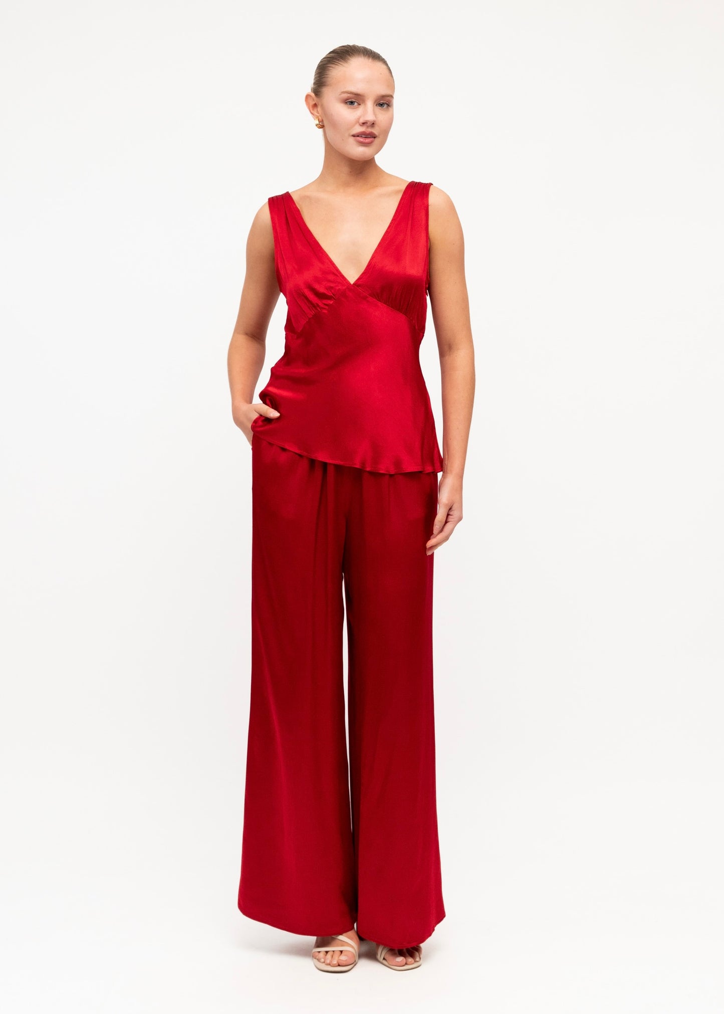 Amara Satin Pants  - Red