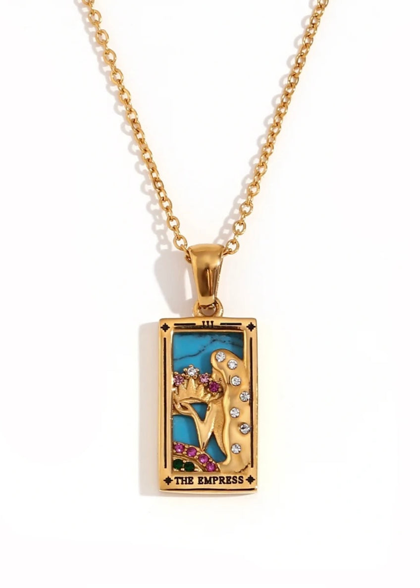 18k Gold Plated Tarot Card Necklace - The Empress