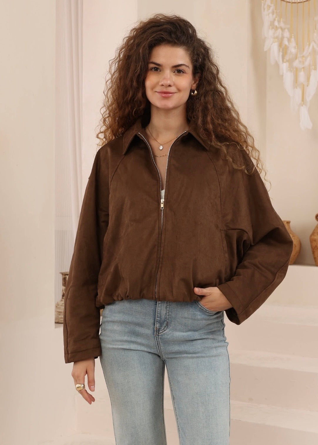 Suede Bomber Jacket | Chocolate