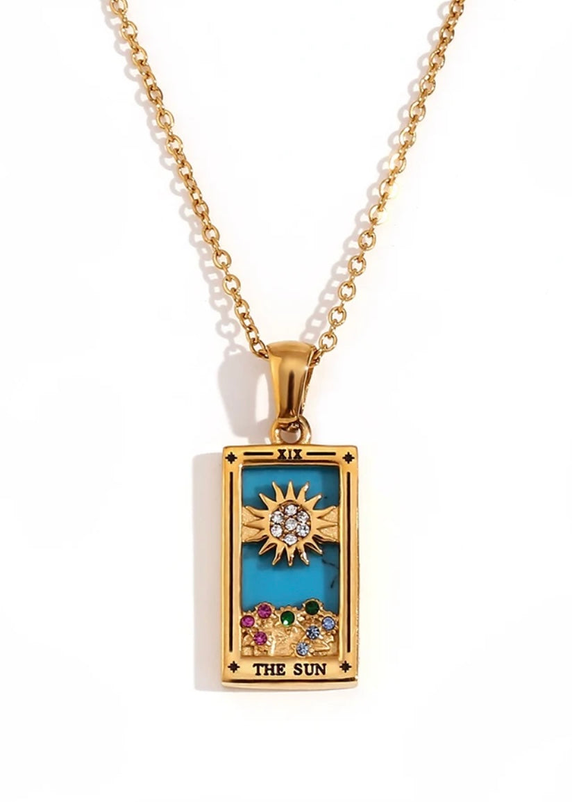 18k Gold Plated Tarot Card Necklace - The Sun