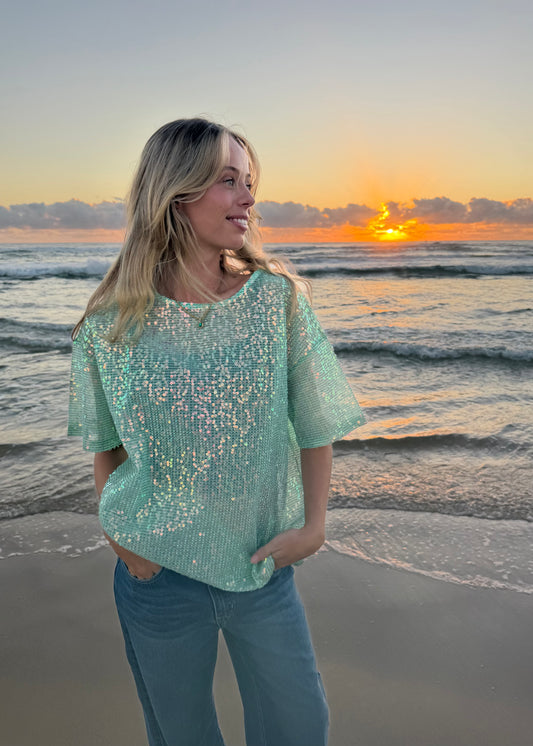 Oversized Sequin Top| Mermaid Green