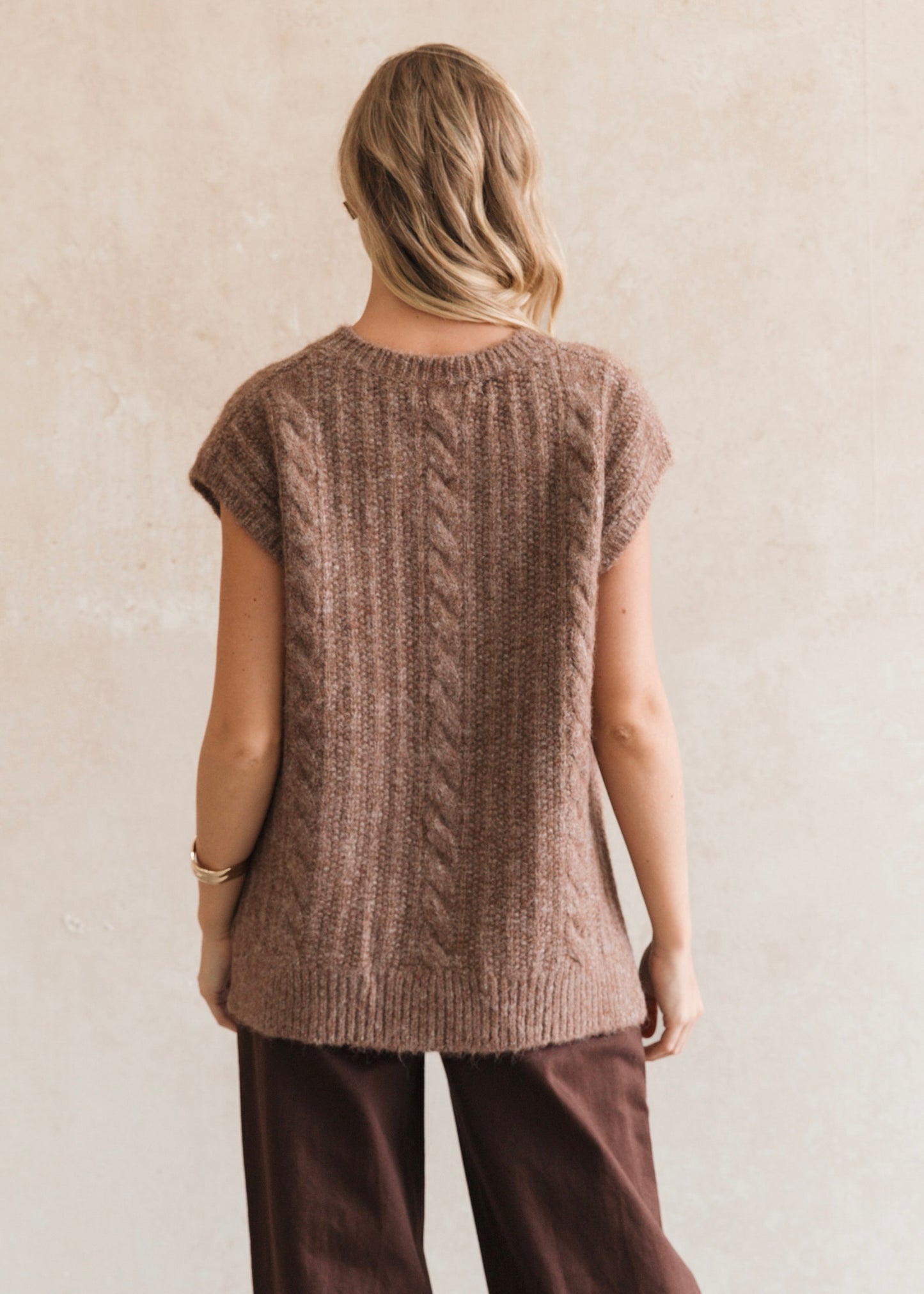 Fluffy Cable Knit Vest | Chocolate