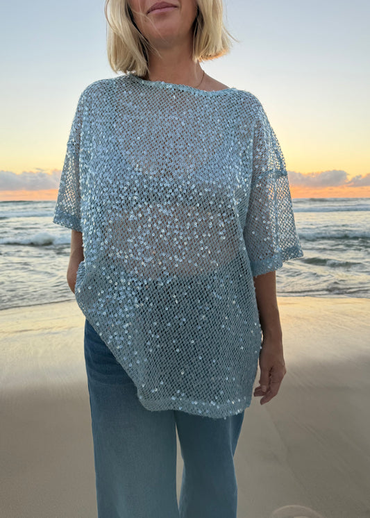 Oversized Sequin Top| Blue