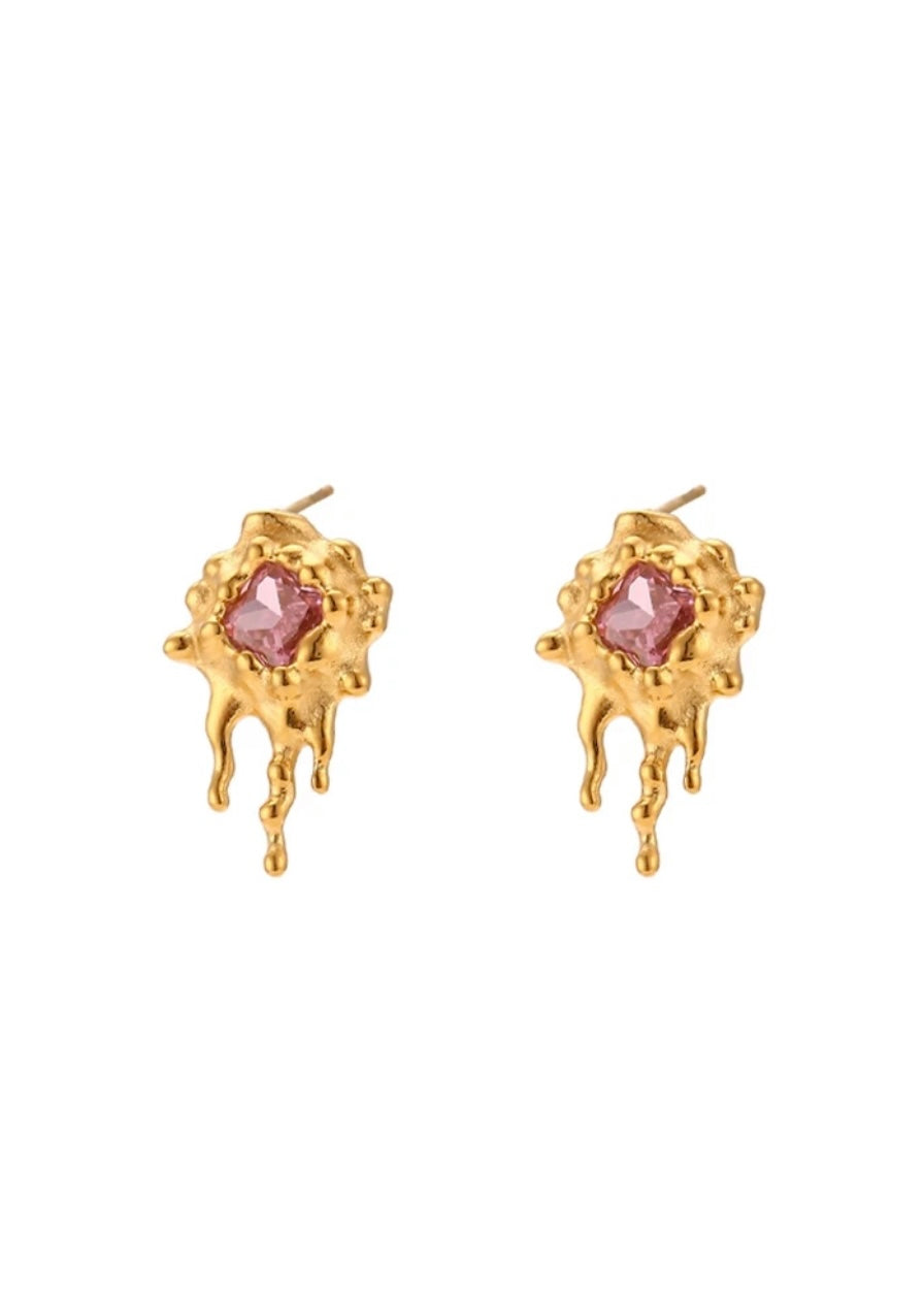 Drip Gold Earring Pink