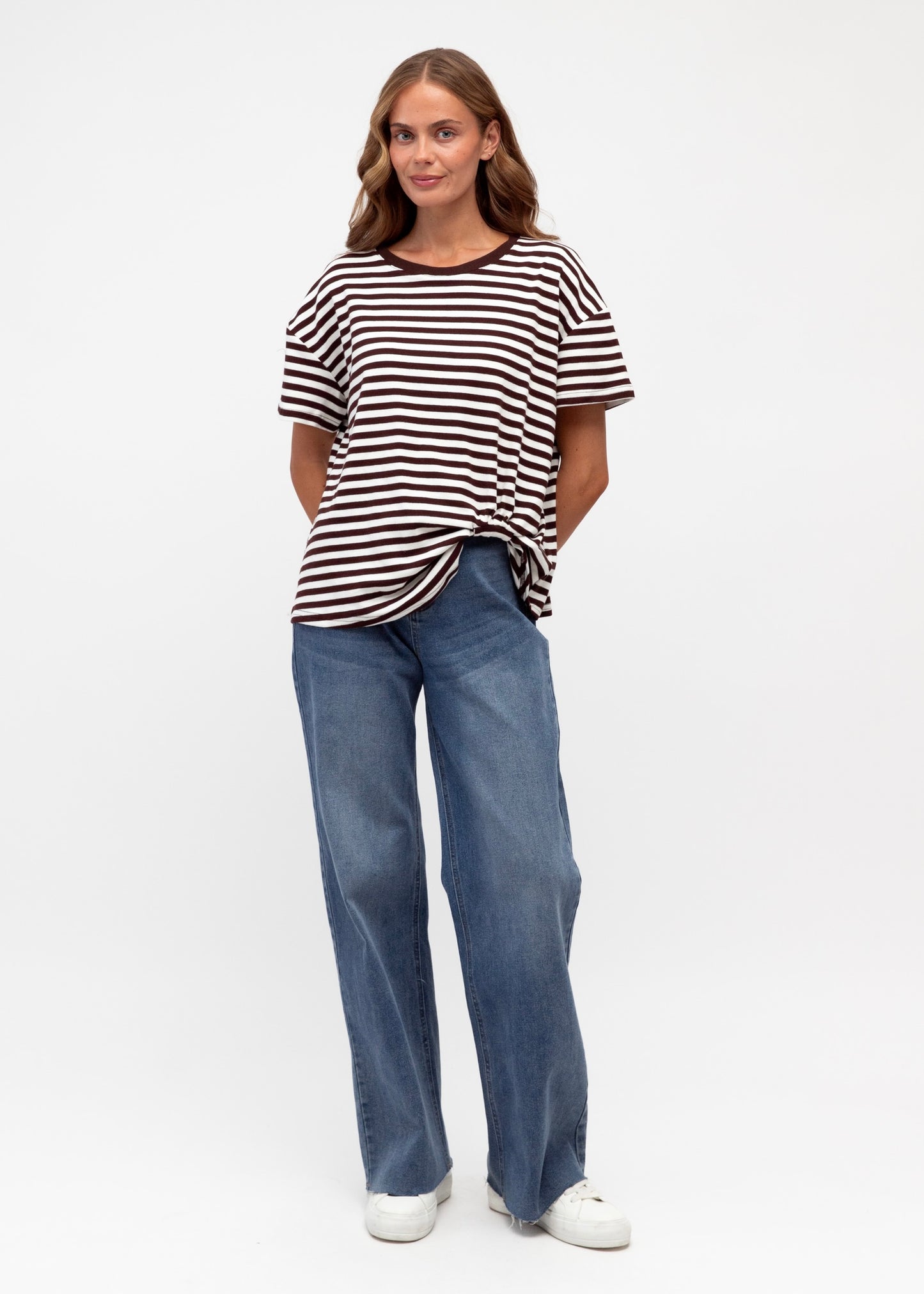 Easy Tuck Tee| Brown/Ivory